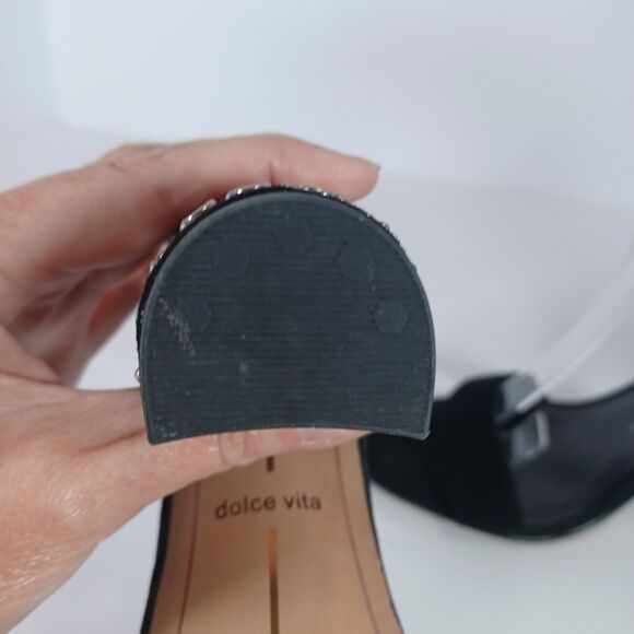 Dolce Vita Size 8 HENDRIX Black Suede Ankle Strap 4" Block Heel Stud Sandals - Picture 10 of 11